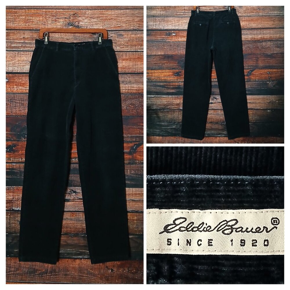 Eddie Bauer Vintage Corduroy Pants 31X31 Black High Rise Straight 100% Cotton